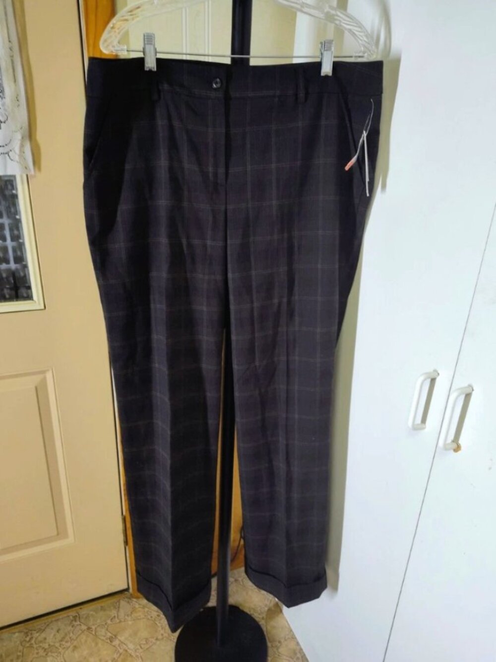 Sharagano Women Plaid Pants Dress Trouser Pants Size 16 Charcoal Pockets